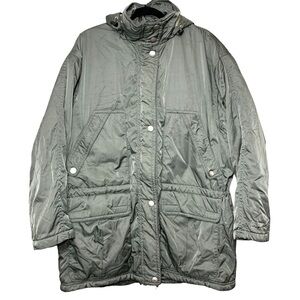 Vintage 90s Eddie Bauer Parka Coat Nylon XL Green Oversize Hooded Cargo Jacket